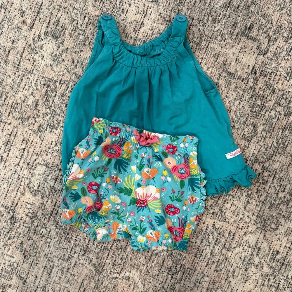 Kids Teal Floral Tank & Bloomers Set